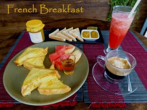 Frenchy Breakfast 150 thb ONLY
Fresh fruit juice
Coffee or tea
French Toast 
2 Toasts with Homemade Jam
 at Dragon & Phoenix in Chiang Mai