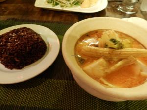 Masaman curry and black rice at Dragon & Phoenix in Chiang Mai
