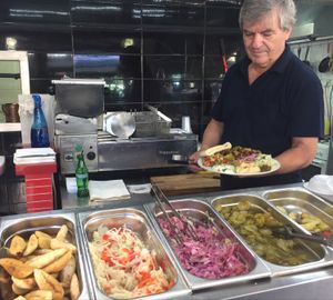 michaels famous vegan Shawarma  at Falafel Mevorach in Tel Aviv