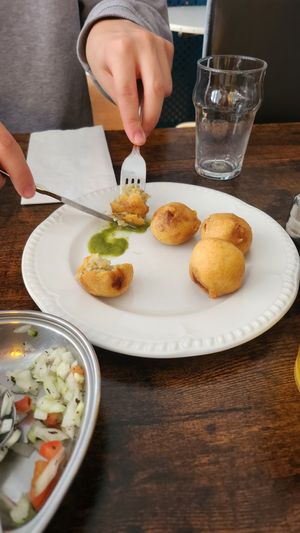 Spiced potato balls (not actual name) at Veggie Perrins in Plymouth