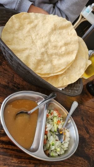 Poppadoms  and Mango chutney at Veggie Perrins in Plymouth