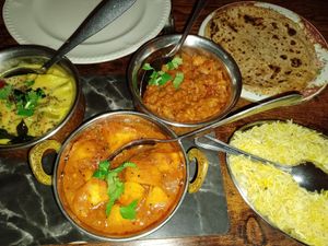 I particular enjoyed the unusual, amazing, smoky aubergine 😋😋
My wife enjoyed her potatoes !!!! 
Rice beautifully fluffy.
GO GO GO !!! at Veggie Perrins in Plymouth