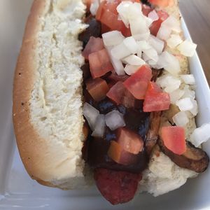 BBQ Beet Sausage Hot Dog! So good! at Marcial by Mako in Cabo San Lucas