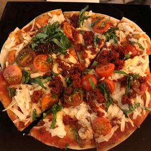 Vegan soyrizo pizza at Marcial by Mako in Cabo San Lucas