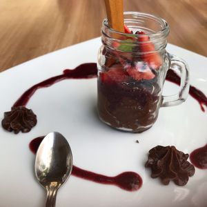 Vegan chocolate mousse at Marcial by Mako in Cabo San Lucas