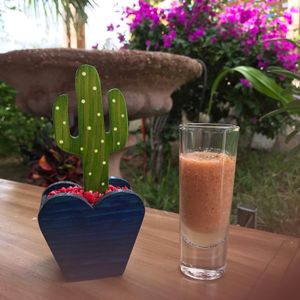 Gazpacho soup shot at Marcial by Mako in Cabo San Lucas