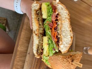 my vegan hawaiian burger!  at Marcial by Mako in Cabo San Lucas