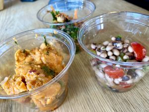 Quinoa Kale Salad, Sweet Potatoes, Black eyed Peas. Nice Vegan sides   at Smithtown Seafood in Lexington