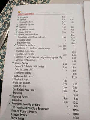 Menu  at Toro Tapas in Ronda