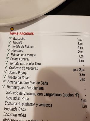 Menu at Toro Tapas in Ronda