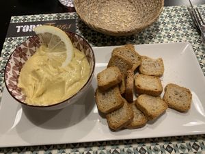 This proportion to bread to hummus is not sufficient. I had to ask for more bread! at Toro Tapas in Ronda