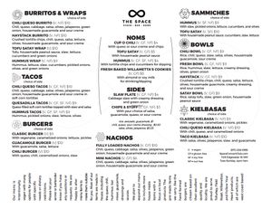 Menu at The Space in Salem