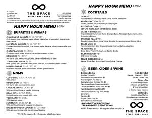 Updated Happy Hour Menu  at The Space in Salem