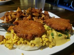 Brunch at the Space! we ordered the Breakfast Sandwich and the Sons of Salem (benedict) at The Space in Salem