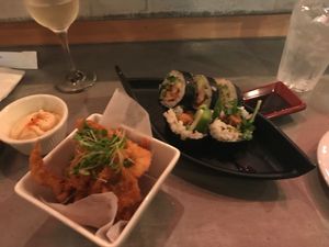 Vegan mushroom tenders and vegan spider at Midtown Sushi in Sacramento