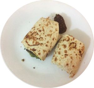 Falafel laffa (plated at home) at Hummus Kitchen in New York City