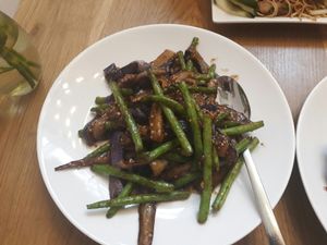 green beans and eggplant stir fry at De Kade in Rotterdam