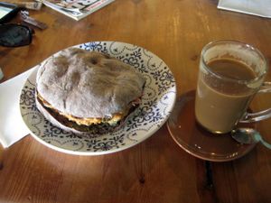 Bombay sandwich with coffee. at Mandala in Tavira