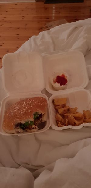 Crispy chicken burger at Der Vegetarische Metzger in Berlin