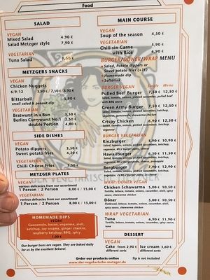 menu at Der Vegetarische Metzger in Berlin