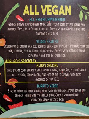 Updated menu at Hidalgo's Mexican Restaurant in Edmond