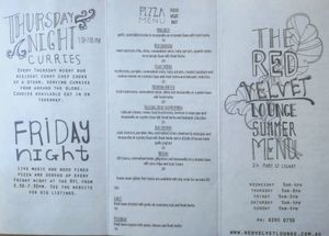 Front menu at Red Velvet Lounge in Cygnet