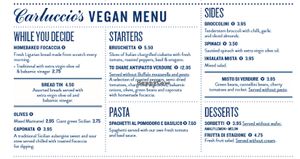 Vegan menu at Carluccio's in Manchester