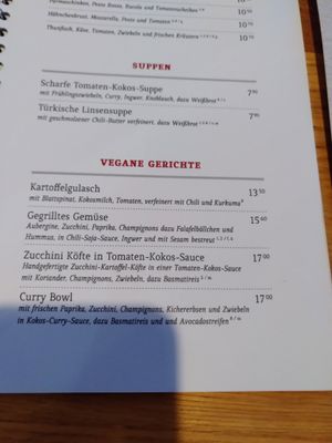 Menu vegan dishes at Cafe Lulu in Hannover