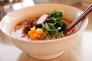 Spicy tan tan ramen at The Workshop Vegetarian Cafe in North Vancouver