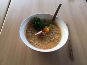 Tam Tam their seasonal Ramen. at The Workshop Vegetarian Cafe in North Vancouver