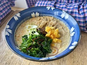Spicy Tan Tan Ramen  at The Workshop Vegetarian Cafe in North Vancouver