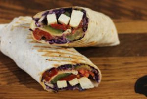 Vegan tortilla (Tortilla, tofu, roasted pepper, grilled zucchini, red cabbage, tomatoe, vegan yogurt) at Good Food in Zagreb