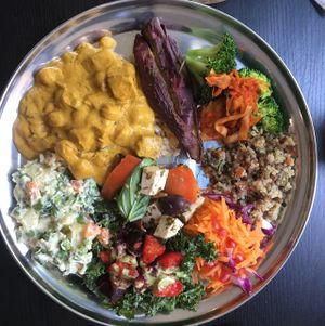 this curry is butter chickpeas, it tastes so good! at OM Vegan Kitchen in Surry Hills