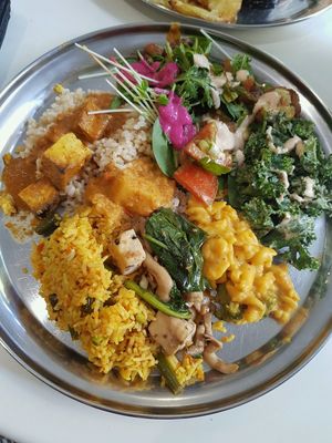 lunch plate from buffet at OM Vegan Kitchen in Surry Hills