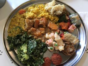 Buffet selection. at OM Vegan Kitchen in Surry Hills