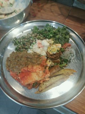 mixed buffet at OM Vegan Kitchen in Surry Hills