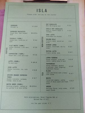 Menü at Isla Coffee in Berlin