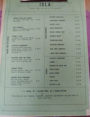 Menü at Isla Coffee in Berlin