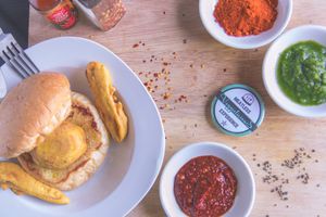 Indian Burger/ Vada Pav at Veggielicious Cafe in Penang