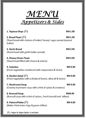 1 Menu - Appetizer at Veggielicious Cafe in Penang