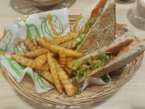 Salad sandwich with chips at Veggielicious Cafe in Penang