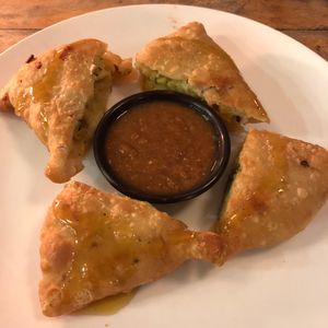 Veg samosas at Sarangi Vegetarian Restaurant in Kathmandu