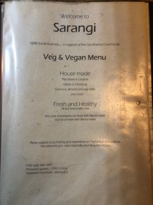 Menu 1 at Sarangi Vegetarian Restaurant in Kathmandu