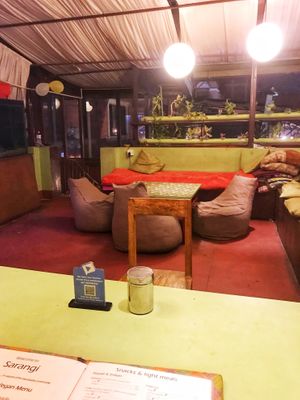 Nice rooftop area, there’s regular tables in the downstairs bit too at Sarangi Vegetarian Restaurant in Kathmandu