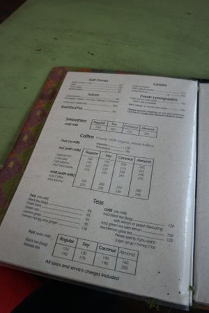 Drinks menu at Sarangi Vegetarian Restaurant in Kathmandu