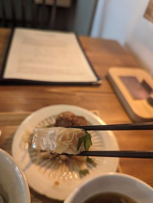 a closeup of a deliciously unique mix of i believe yuba and konjac at Fukamidori in Fukui