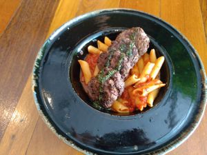 Veg meatballs with penne at Greenmix in Recife