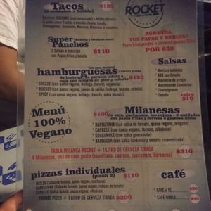 menu at Rocket bar in Buenos Aires