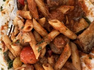 Vegan roasted veggie pasta   at Beim Olivenbauer in Fuessen