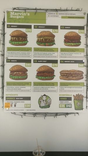 menu at Marvin's Burgers in Playa Del Carmen
